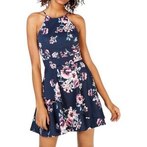 SPEECHLESS Floral Criss-Cross Scuba‎ Dress Navy Juniors Size 1